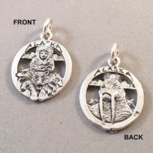 Load image into Gallery viewer, ALASKA INUIT & WALRUS 2 Sided .925 Sterling Silver Charm Travel Dog Sled Iditarod Sea Lion TH15