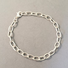 Load image into Gallery viewer, CHARM BRACELET Long Oval Lobster Clasp .925 Sterling Silver Starter 5x9mm Loop Link 7"- 9" CB22