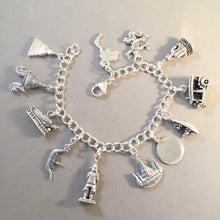 Load image into Gallery viewer, BANGKOK MEMORIES .925 Sterling Silver Travel Souvenir Charm Bracelet Thailand Tuk Tuk Buddah Wat Arun Thai Dancer  and More!