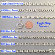 Load image into Gallery viewer, CHARM BRACELET Heavy Round Toggle Clasp .925 Sterling Silver Starter 7.5mm Loop Link 7"- 9" CB23