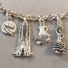 Load image into Gallery viewer, BARCELONA MEMORIES .925 Sterling Silver Travel Souvenir Charm Bracelet La Sagrada, Casa Batallo, Parc Guell Montserrat and More!