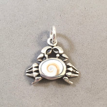 Load image into Gallery viewer, Sale! CRAB With Shiva Eye Shell .925 Sterling Silver 3-D Charm Pendant Dungeness Rock Blue Shellfish Cancer SL48O