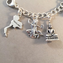 Load image into Gallery viewer, BANGKOK MEMORIES .925 Sterling Silver Travel Souvenir Charm Bracelet Thailand Tuk Tuk Buddah Wat Arun Thai Dancer  and More!