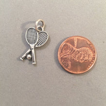 Load image into Gallery viewer, Sale! TENNIS RACKETS With Ball .925 Sterling Silver 3-D Charm Pendant Sports Player SL30C