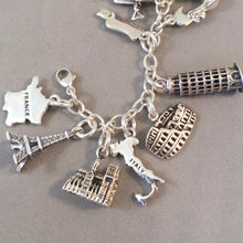 Load image into Gallery viewer, EUROPEAN TOUR .925 Sterling Silver Travel Souvenir Charm Bracelet Italy France Spain Portugal Greece Germany England Ireland
