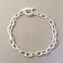 Load image into Gallery viewer, CHARM BRACELET Long Oval Toggle Clasp .925 Sterling Silver Starter 5x9mm Loop Link 7"- 9" CB21