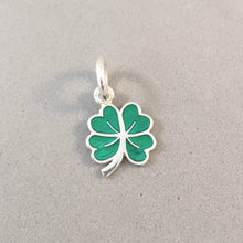 Load image into Gallery viewer, FOUR LEAF CLOVER Green Enamel .925 Sterling Silver Small Charm Pendant Shamrock Irish St Patricks Lucky GA33