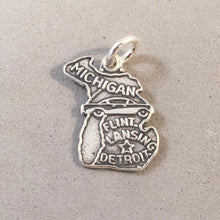Load image into Gallery viewer, Sale! MICHIGAN MAP .925 Sterling Silver State Charm Travel Detroit Flint Lansing ST-MI