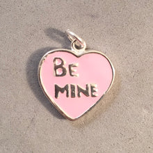 Load image into Gallery viewer, BE MINE HEART Pink Enamel .925 Sterling Silver Charm Pendant Valentine Sweetheart Conversation CL05