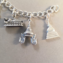 Load image into Gallery viewer, BANGKOK MEMORIES .925 Sterling Silver Travel Souvenir Charm Bracelet Thailand Tuk Tuk Buddah Wat Arun Thai Dancer  and More!