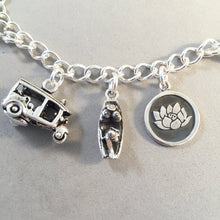 Load image into Gallery viewer, BANGKOK MEMORIES .925 Sterling Silver Travel Souvenir Charm Bracelet Thailand Tuk Tuk Buddah Wat Arun Thai Dancer  and More!