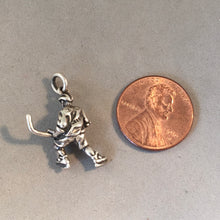 Load image into Gallery viewer, HOCKEY PLAYER .925 Sterling Silver 3-D Charm Pendant Winter Sport