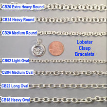 Load image into Gallery viewer, CHARM BRACELET Medium Oval Lobster Clasp .925 Sterling Silver Starter 5x7 mm Loop Link 7"- 9" CB04