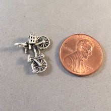 Load image into Gallery viewer, BICYCLE with BASKET 3-D .925 Sterling Silver Charm Pendant City Tour Bike Ten Speed Amsterdam Travel SP22