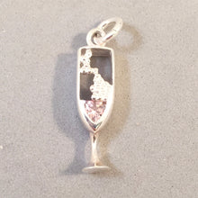 Load image into Gallery viewer, PINK CHAMPAGNE .925 Sterling Silver Charm CZ stone Rose Bubbly Glass Pendant Drink New Years kt61