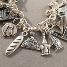 Load image into Gallery viewer, ALL THINGS FRANCE .925 Sterling Silver Travel Souvenir Charm Bracelet Paris Strasbourg French Riviera Chateau's and More!