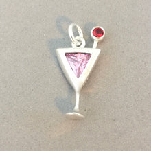 Load image into Gallery viewer, COSMOPOLITAN PINK MARTINI .925 Sterling Silver Charm W/ Stone Pendant Drink Cocktail kt03