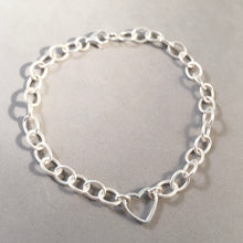 Load image into Gallery viewer, CHARM BRACELET Heart Center .925 Sterling Silver LOBSTER Clasp 7" Starter 5x7 mm Oval Loop Link CB29