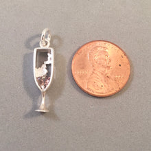Load image into Gallery viewer, PINK CHAMPAGNE .925 Sterling Silver Charm CZ stone Rose Bubbly Glass Pendant Drink New Years kt61