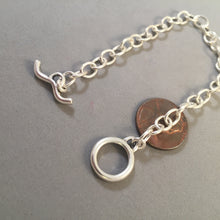 Load image into Gallery viewer, CHARM BRACELET Medium Oval Toggle Clasp .925 Sterling Silver Clasp Starter 5x7 mm Loop Link 7"- 8" CB03