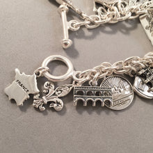 Load image into Gallery viewer, ALL THINGS FRANCE .925 Sterling Silver Travel Souvenir Charm Bracelet Paris Strasbourg French Riviera Chateau's and More!