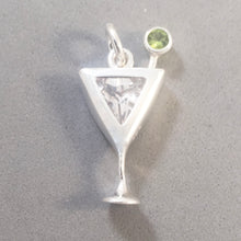 Load image into Gallery viewer, MARTINI W/ Olive .925 Sterling Silver Charm W/ Crystal Stone Pendant Drink Cocktail Glass kt55