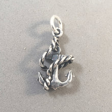 Load image into Gallery viewer, ANCHOR with ROPE .925 Sterling Silver 3-D Charm Pendant Beach Sailing Boating Ocean BV02