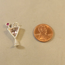 Load image into Gallery viewer, COSMOPOLITAN PINK MARTINI .925 Sterling Silver Charm W/ Stone Pendant Drink Cocktail kt03