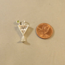 Load image into Gallery viewer, MARTINI W/ Olive .925 Sterling Silver Charm W/ Crystal Stone Pendant Drink Cocktail Glass kt55