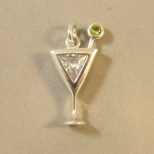 Load image into Gallery viewer, MARTINI W/ Olive .925 Sterling Silver Charm W/ Crystal Stone Pendant Drink Cocktail Glass kt55