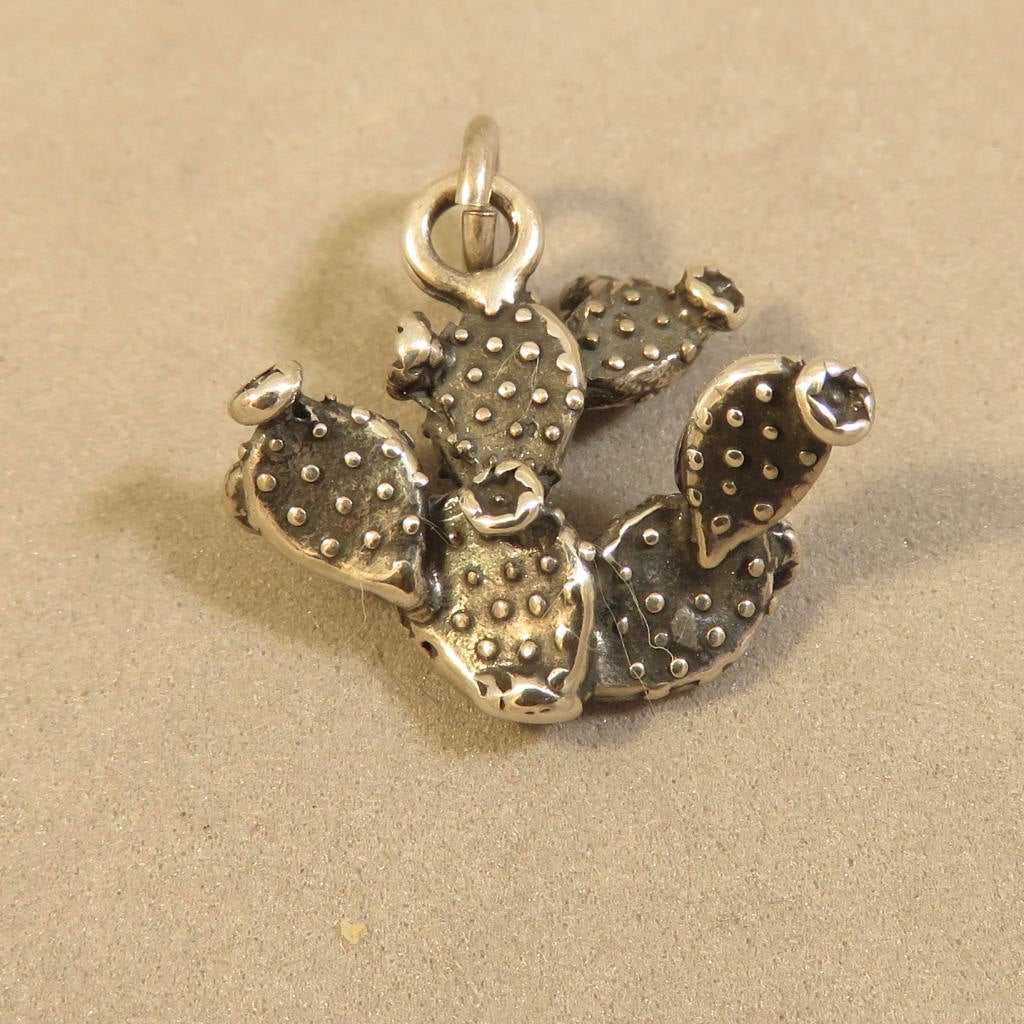 prickly pear cactus charm PRICKLY PEAR CACTUS 3-D .925 Sterling Silver Charm Pendant NM AZ Southwest Desert ga03