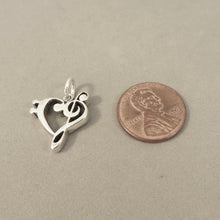 Load image into Gallery viewer, Sale!  BASS Clef & TREBLE Clef HEART .925 Sterling Silver 3-D Charm Pendant Sheet Love Music HB101