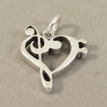 Load image into Gallery viewer, Sale!  BASS Clef & TREBLE Clef HEART .925 Sterling Silver 3-D Charm Pendant Sheet Love Music HB101