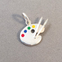 Load image into Gallery viewer, ARTIST'S PALETTE Enameled .925 Sterling Silver 3-D Charm Pendant Color Painting Art Brush hb15