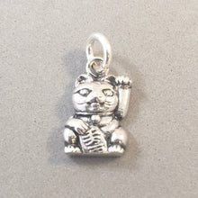Load image into Gallery viewer, MANEKI-NEKO .925 Sterling Silver Charm Pendant Japan Waving Lucky Cat Beckoning Good Luck TA40