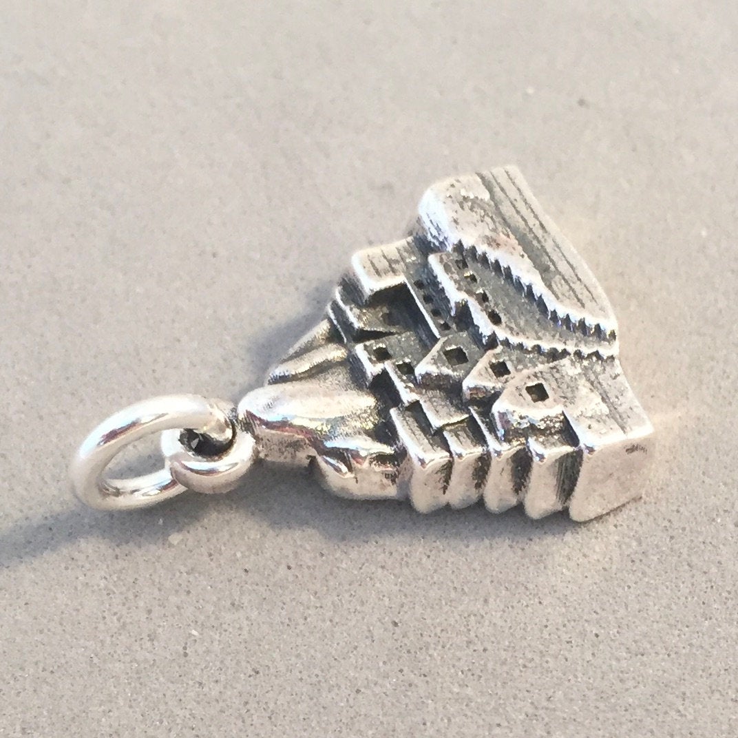 Pendentif Péruvien Argent 950 - Motif Machu Picchu Avec Spondylus Et Turquoise - Fait Main