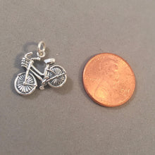 Load image into Gallery viewer, BICYCLE with BASKET Double Sided .925 Sterling Silver Charm Pendant City Tour Bike Ten Speed Amsterdam SP107