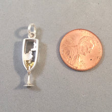 Load image into Gallery viewer, Glass of CHAMPAGNE .925 Sterling Silver Charm Pendant w/ Yellow CZ Stone Prosecco Cava Sparking KT11