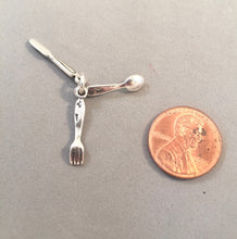 Load image into Gallery viewer, SILVERWARE SET .925 Sterling Silver 3-D Charm Pendant Flatware Knife Fork Spoon GT02