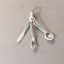 Load image into Gallery viewer, SILVERWARE SET .925 Sterling Silver 3-D Charm Pendant Flatware Knife Fork Spoon GT02