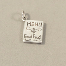 Load image into Gallery viewer, MENU .925 Sterling Silver 3-D Charm Pendant Restaurant Travel Good Food Kitchen kt33