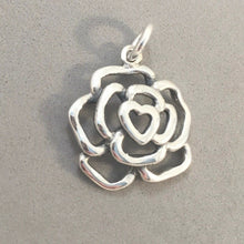 Load image into Gallery viewer, Sale! ROSE Large OPEN BLOOM .925 Sterling Silver 3-D Charm Pendant Flower Garden Nature Floral Spring Festival Portland City SL70C