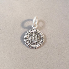 Load image into Gallery viewer, SUNFLOWER .925 Sterling Silver Small 3-D Charm Pendant Sun Flower Garden Nature Plant Kansas Ukraine GA41