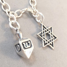 Load image into Gallery viewer, HAPPY HANUKKAH BRACELET .925 Sterling Silver Charm Bracelet Jewish Peace Dove Menorah Dreidel Star of David Holiday