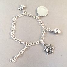 Load image into Gallery viewer, HAPPY HANUKKAH BRACELET .925 Sterling Silver Charm Bracelet Jewish Peace Dove Menorah Dreidel Star of David Holiday