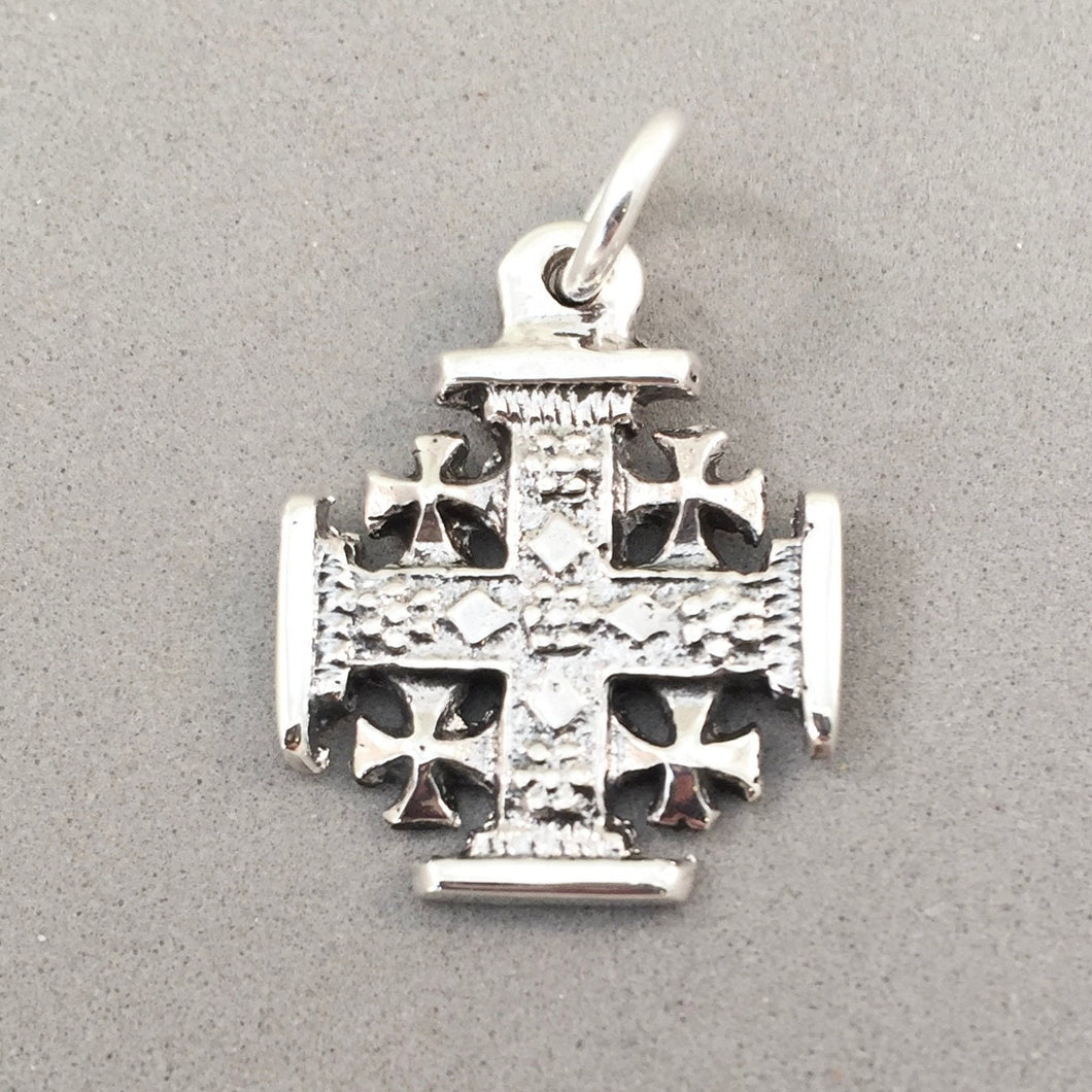 JERUSALEM CROSS .925 Sterling Silver Charm Pendant Faith Religion Jewish Israel Travel Souvenir tz18