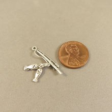 Load image into Gallery viewer, FISHING POLE .925 Sterling Silver 3-D Charm Pendant Reel Rod & 2 Fish Caught Lake River nt12