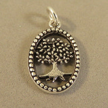 Load image into Gallery viewer, TREE in Oval .925 Sterling Silver Charm Pendant Garden Leaves/Roots Detailed Tree of Life GA23
