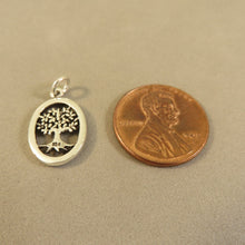 Load image into Gallery viewer, TREE in Oval .925 Sterling Silver Charm Pendant Garden Leaves/Roots Detailed Tree of Life GA23
