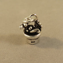 Load image into Gallery viewer, FLOWER POT .925 Sterling Silver 3-D Charm Pendant Potted Plant Garden Daisy Blossoms Bloom GA27